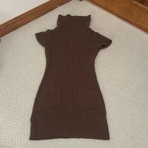 vintage brown 2000s y2k mini brown sweater dress short sleeved